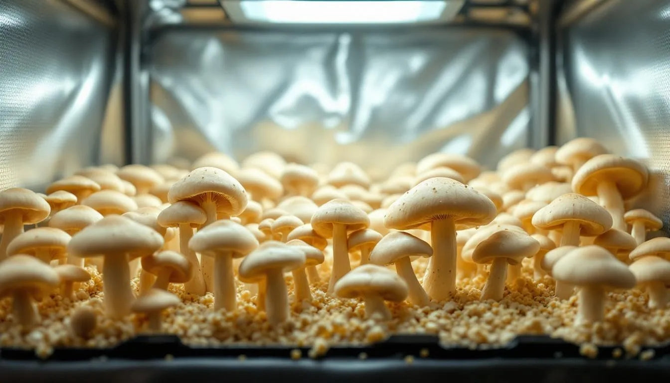growing mushroom in a grow tent