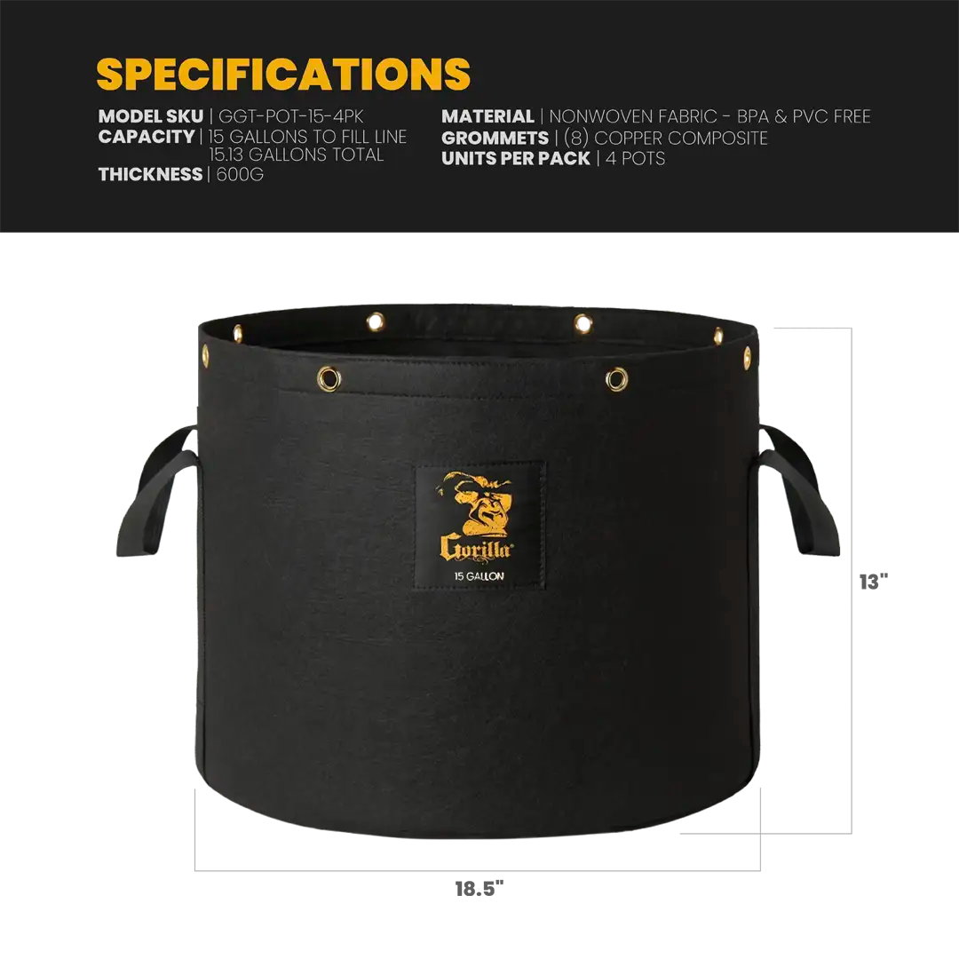 Gorilla 15 Gallon Grow Bags (4 Pack)