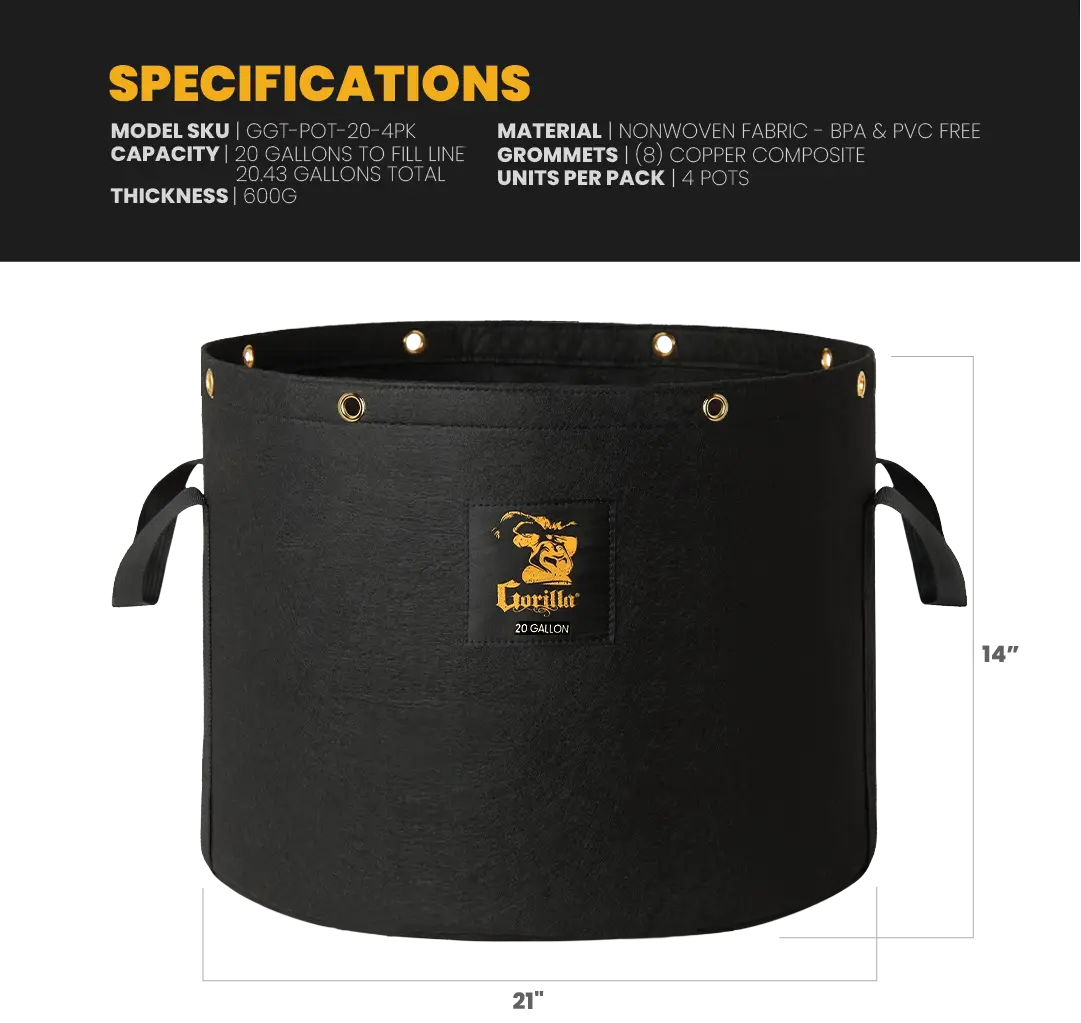 Gorilla 20 Gallon Grow Bags (4 Pack)