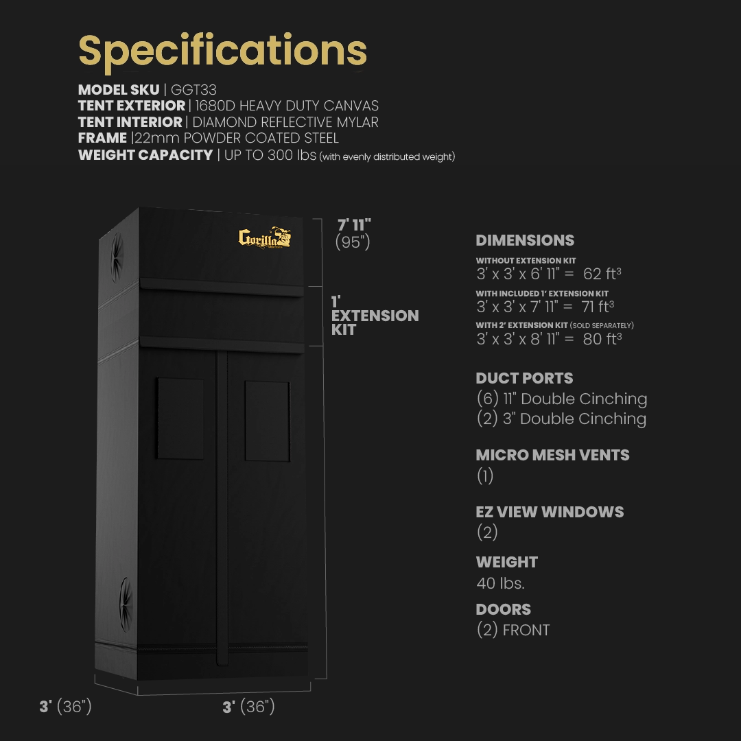 Gorilla Grow Tent Pro - 3x3