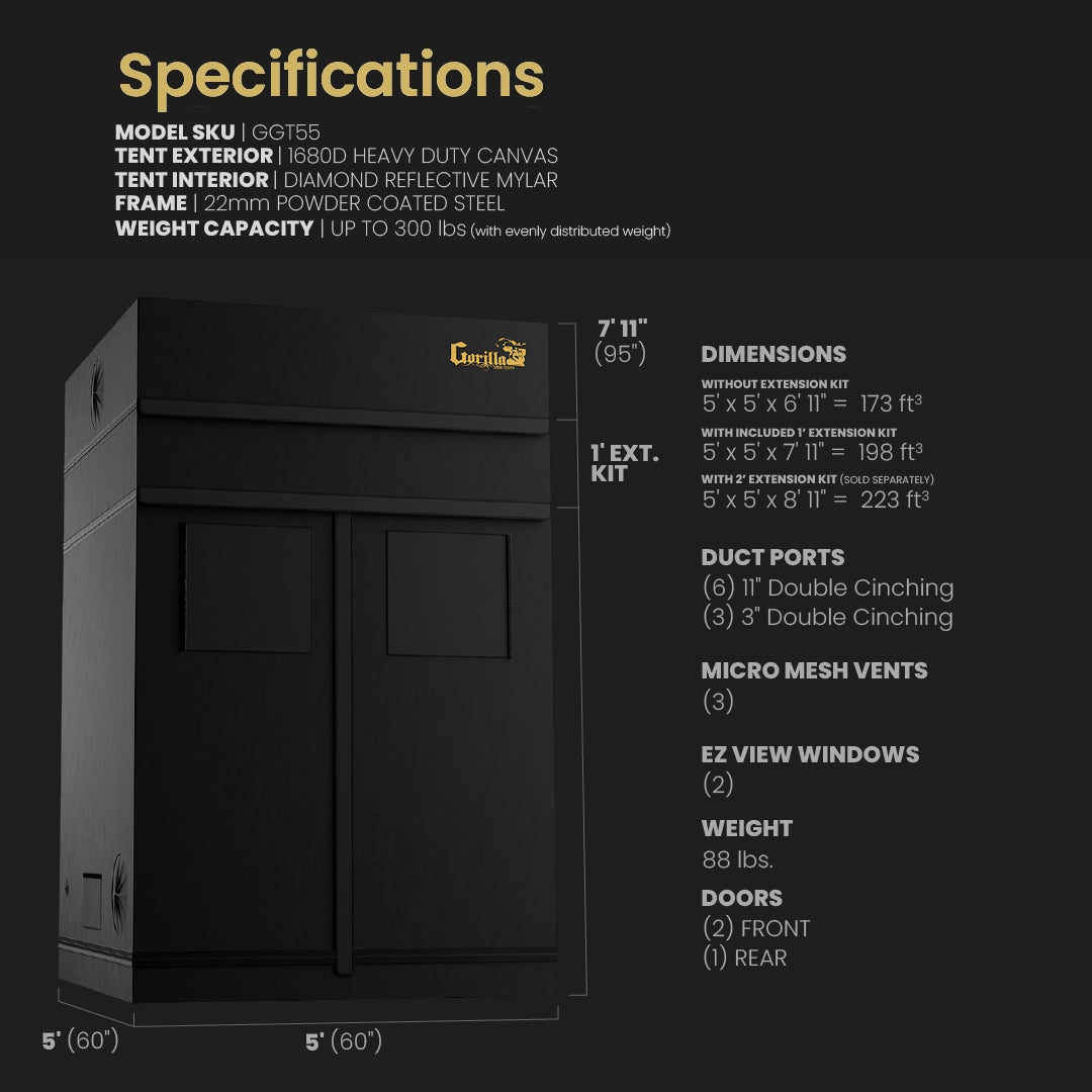 5x5 Grow Tent Kit Pro - Soil with X750