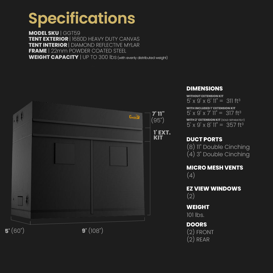 5x9 Grow Tent Kit Pro - Soil with X750