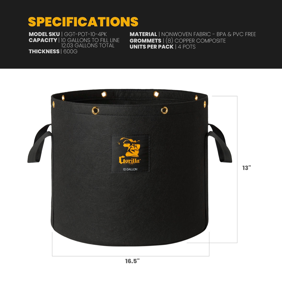 Gorilla 10 Gallon Grow Bags (4 Pack)