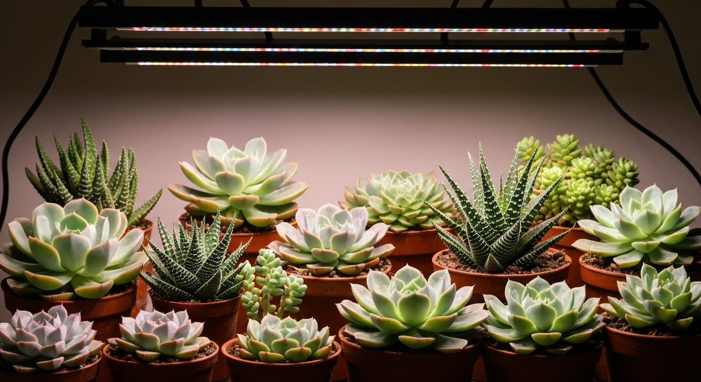 grow lights and succulents