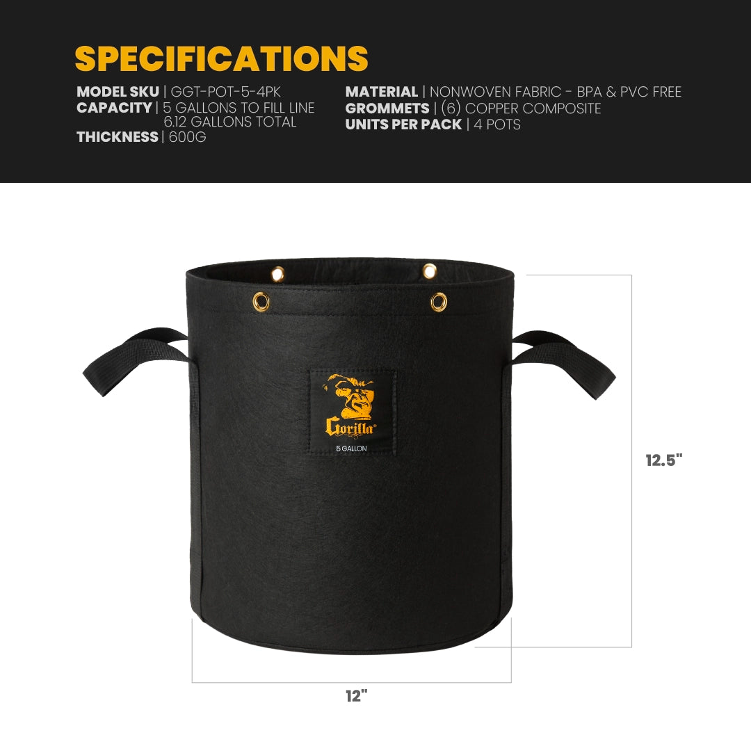 Gorilla 5 Gallon Grow Bag (4 Pack)