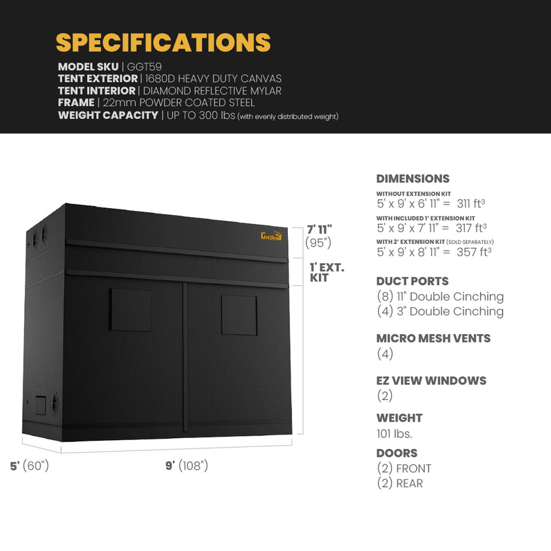 5x9 Grow Tent Kit - Soil with X750